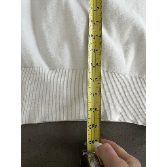 Ann Taylor Women's White Raglan Sleeve Gold Button Mock Neck Sweater Size Small - Picture 7 of 9